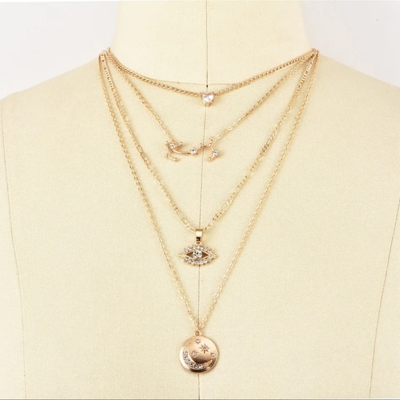 2/$10 NEW! Evil Eye Necklace Boho Hamsa Spiritual Rhinestone Zodiac Moon Sun - Picture 4 of 4